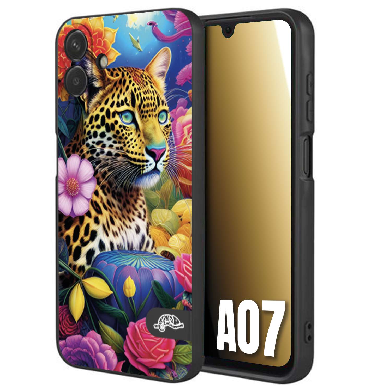 CUSTOMIZZA - Custodia cover nera morbida in tpu compatibile per Samsung A07 astratti donna flower fantasia leopardo ghepardo animali colorati