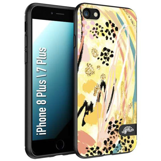 CUSTOMIZZA - Custodia cover nera morbida in tpu compatibile per iPhone 7 Plus - 8 plus astratti donna flower fantasia estate gialla rosa leopardata