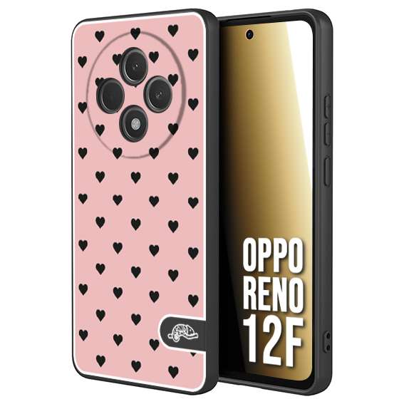 CUSTOMIZZA - Custodia cover nera morbida in tpu compatibile per Oppo Reno 12F cuori pois rosa donna pin up vintage