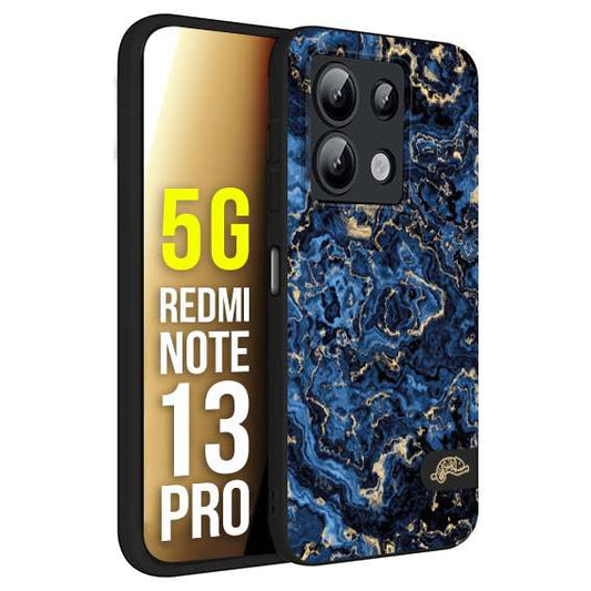 CUSTOMIZZA - Custodia cover nera morbida in tpu compatibile per Xiaomi Redmi Note 13 PRO 5G effetto marmo marble blu venature dorato psichedelico