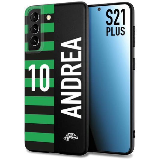 CUSTOMIZZA - Custodia cover nera morbida in tpu compatibile per Samsung S21 PLUS personalizzata calcio football nome e numero calciatori neroverde