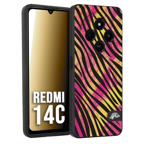 CUSTOMIZZA - Custodia cover nera morbida in tpu compatibile per Xiaomi Redmi 14C zebrata maculata a rilievo soft touch donna fucsia gialla