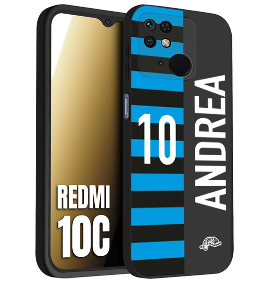 CUSTOMIZZA - Custodia cover nera morbida in tpu compatibile per Xiaomi Redmi 10C personalizzata calcio football nome e numero calciatori nerazzurra