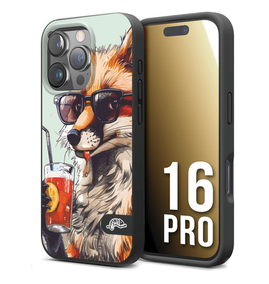 CUSTOMIZZA - Custodia cover nera morbida in tpu compatibile per iPhone 16 PRO estate disegnata cocktails animali simpatici fox volpe negroni