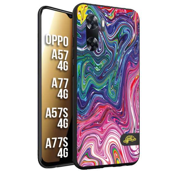 CUSTOMIZZA - Custodia cover nera morbida in tpu compatibile per Oppo A57 - A77 - A57S - A77S (4G) colorata fantasia vortice marmo arcobaleno rosa blu fucsia