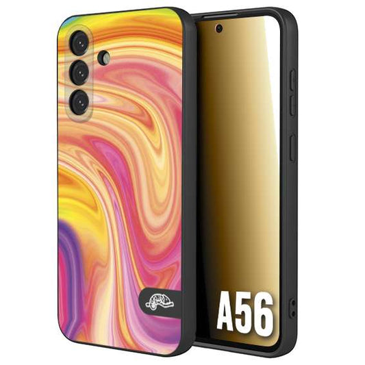 CUSTOMIZZA - Custodia cover nera morbida in tpu compatibile per Samsung A56 5G colorata fantasia vortice marmo onde rosa fucsia gialla
