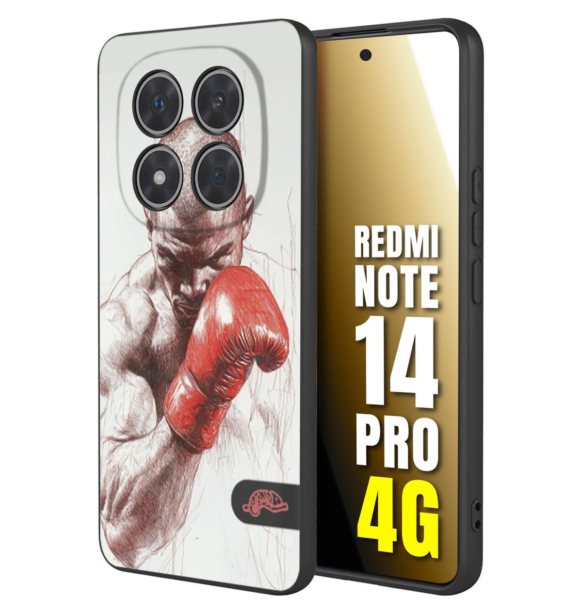 CUSTOMIZZA - Custodia cover nera morbida in tpu compatibile per Xiaomi Redmi Note 14 PRO 4G pugilato pugili disegno tattoo guantoni box sport primo piano