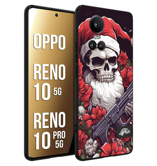 CUSTOMIZZA - Custodia cover nera morbida in tpu compatibile per Oppo Reno 10 5G - 10 PRO 5G teschio natale santa claus fiori tattoo disegnato