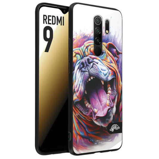 CUSTOMIZZA - Custodia cover nera morbida in tpu compatibile per Xiaomi Redmi 9 animali color bulldog cane dog colori vibranti disegnato schizzo