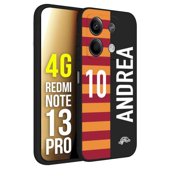 CUSTOMIZZA - Custodia cover nera morbida in tpu compatibile per Xiaomi Redmi Note 13 PRO 4G personalizzata calcio football nome e numero calciatori giallo rossi