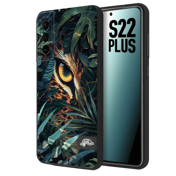 CUSTOMIZZA - Custodia cover nera morbida in tpu compatibile per Samsung S22 PLUS animali color giungla tropicale occhio di giaguaro felino disegnato
