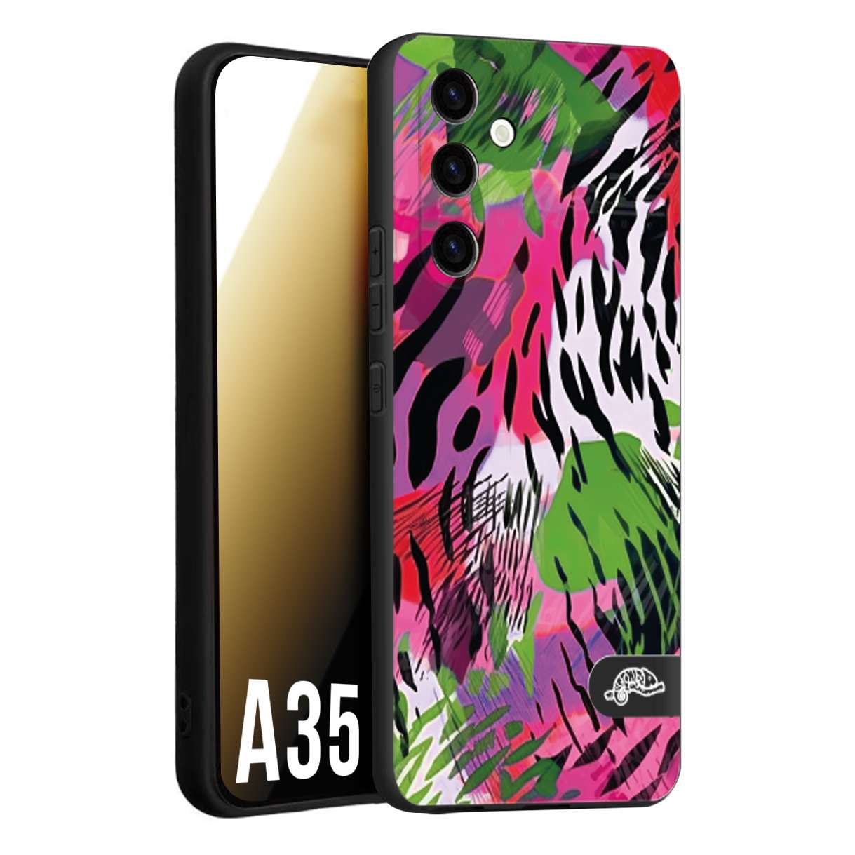 CUSTOMIZZA - Custodia cover nera morbida in tpu compatibile per Samsung A35 5G leopardato tigrato tiger colorata summer color verde fucsia