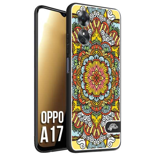 CUSTOMIZZA - Custodia cover nera morbida in tpu compatibile per Oppo A17 mandala colorato fiore nuvole arancione