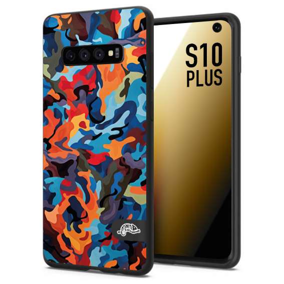 CUSTOMIZZA - Custodia cover nera morbida in tpu compatibile per Samsung S10 PLUS camouflage mimetico militare moderno blu arancio rosso