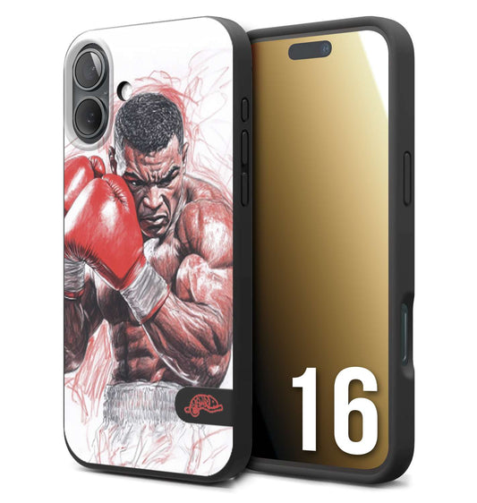 CUSTOMIZZA - Custodia cover nera morbida in tpu compatibile per iPhone 16 pugilato pugili disegno tattoo guantoni boxer pesi massimi iron mike
