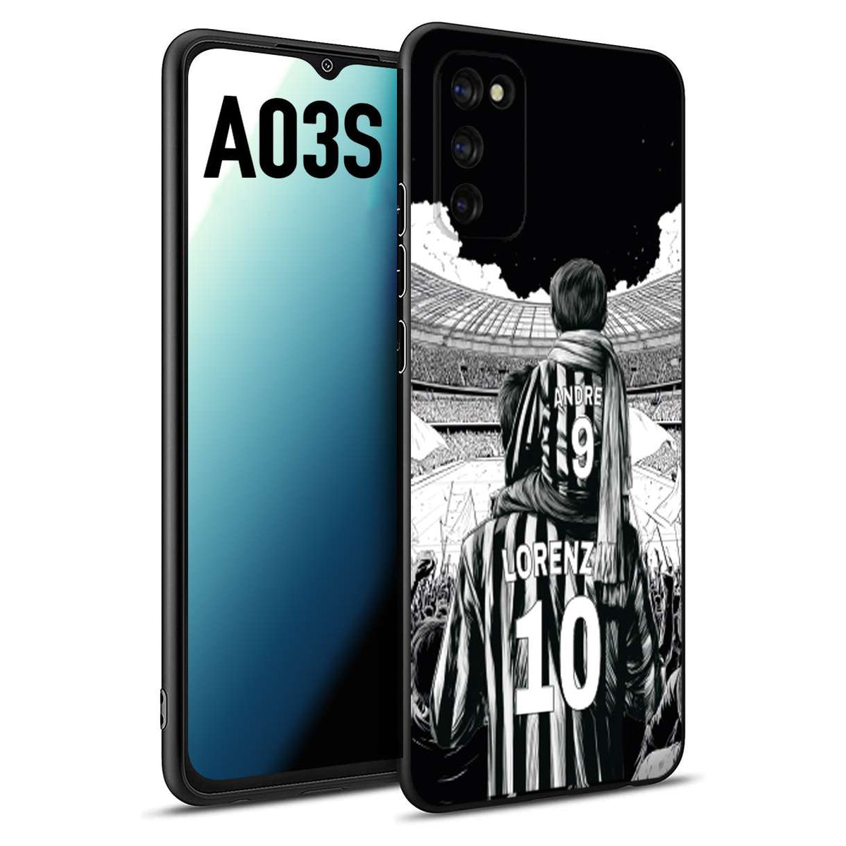 CUSTOMIZZA - Custodia cover nera morbida in tpu compatibile per Samsung A03S personalizzata calcio football nome e numero calciatori bianconeri bianca e nera