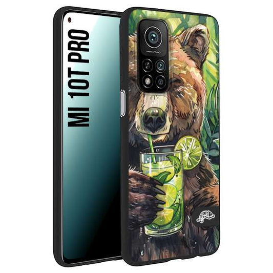 CUSTOMIZZA - Custodia cover nera morbida in tpu compatibile per Xiaomi Mi 10T PRO estate disegnata cocktails animali simpatici orso bear negroni