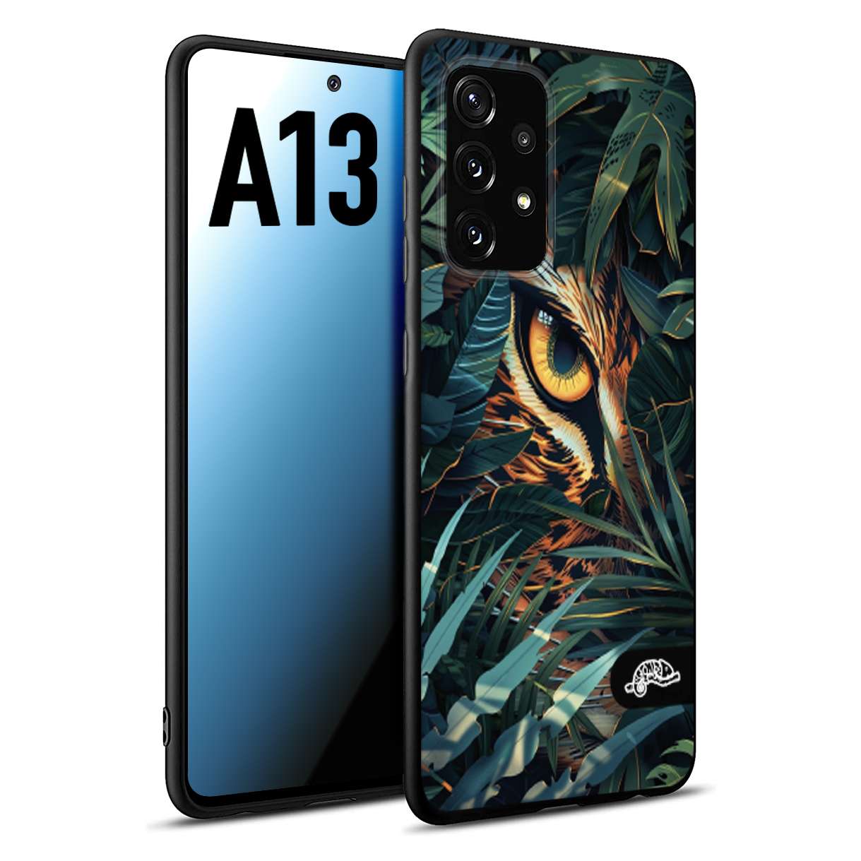 CUSTOMIZZA - Custodia cover nera morbida in tpu compatibile per Samsung A13 animali color giungla tropicale occhio di giaguaro felino disegnato