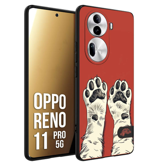 CUSTOMIZZA - Custodia cover nera morbida in tpu compatibile per Oppo Reno 11 PRO 5G zampe di gatto cat paws rossa red disegnata fumetto cartoon