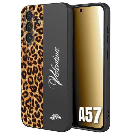 CUSTOMIZZA - Custodia cover nera morbida in tpu compatibile per Samsung A57 custom nome scritta leopardato maculato donna marrone leopard