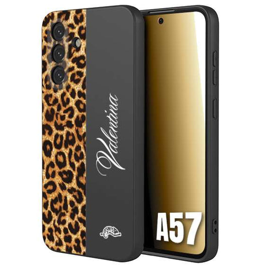 CUSTOMIZZA - Custodia cover nera morbida in tpu compatibile per Samsung A57 custom nome scritta leopardato maculato donna marrone leopard