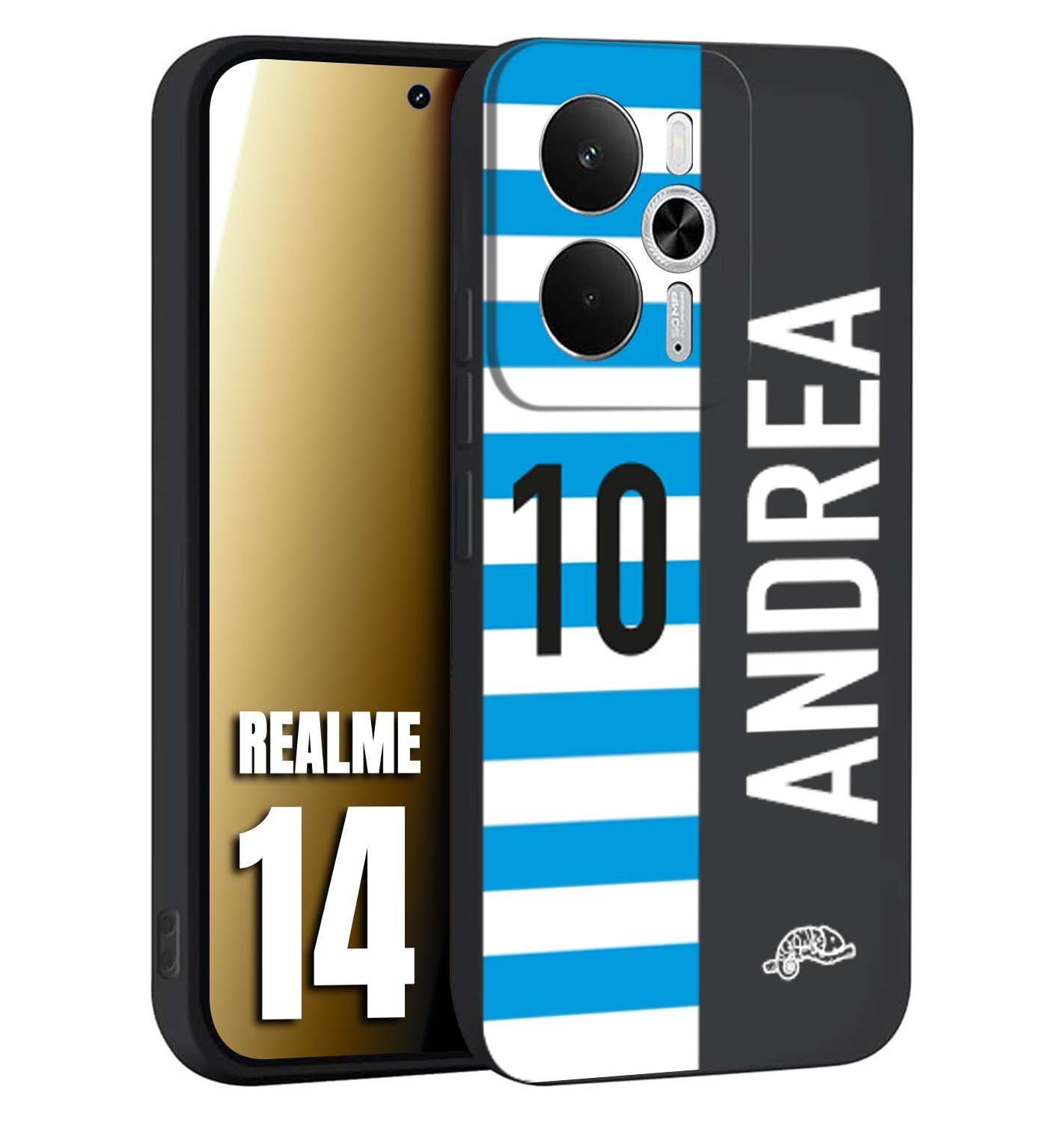 CUSTOMIZZA - Custodia cover nera morbida in tpu compatibile per Realme 14 5G personalizzata calcio football nome e numero calciatori biancazzurri