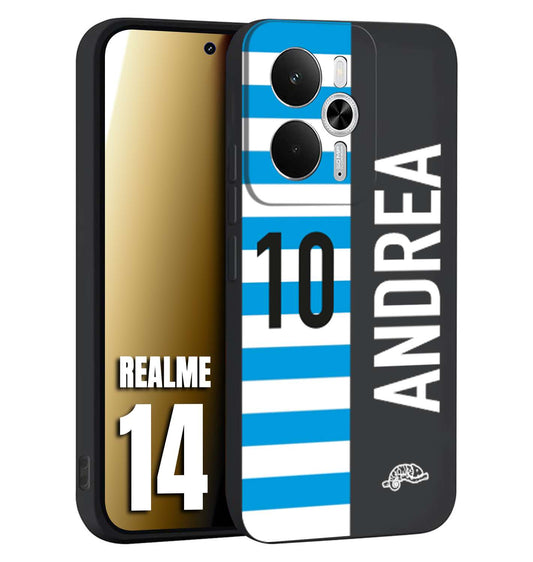 CUSTOMIZZA - Custodia cover nera morbida in tpu compatibile per Realme 14 5G personalizzata calcio football nome e numero calciatori biancazzurri