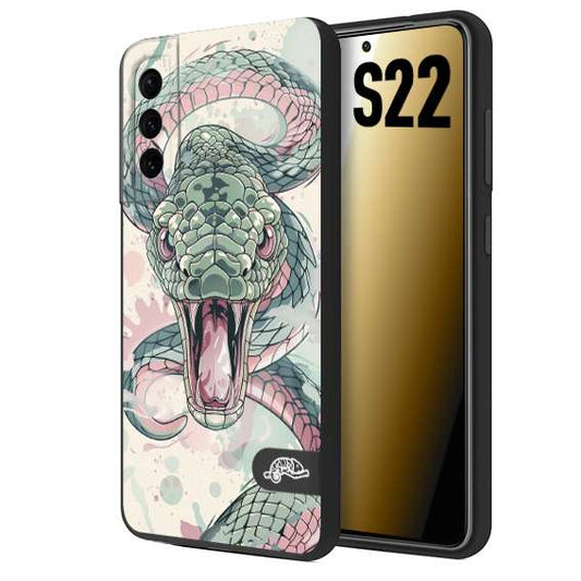 CUSTOMIZZA - Custodia cover nera morbida in tpu compatibile per Samsung S22 snake pink green serpente tatuaggio tattoo disegnato a mano