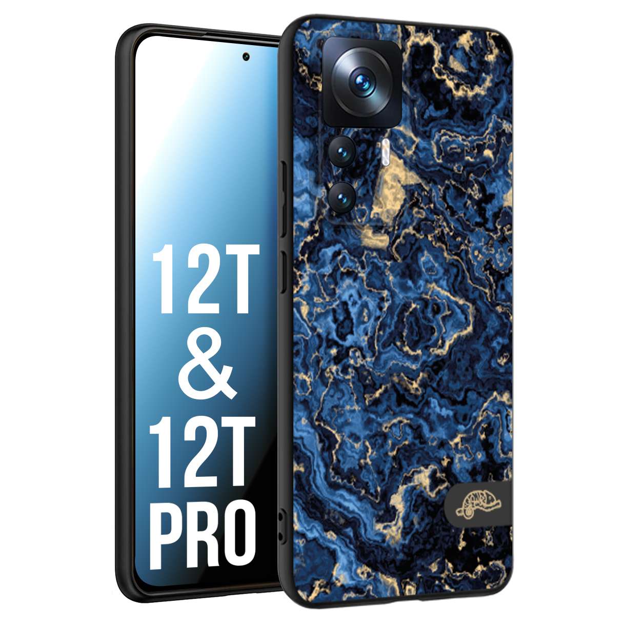 CUSTOMIZZA - Custodia cover nera morbida in tpu compatibile per Xiaomi 12T - 12T PRO effetto marmo marble blu venature dorato psichedelico