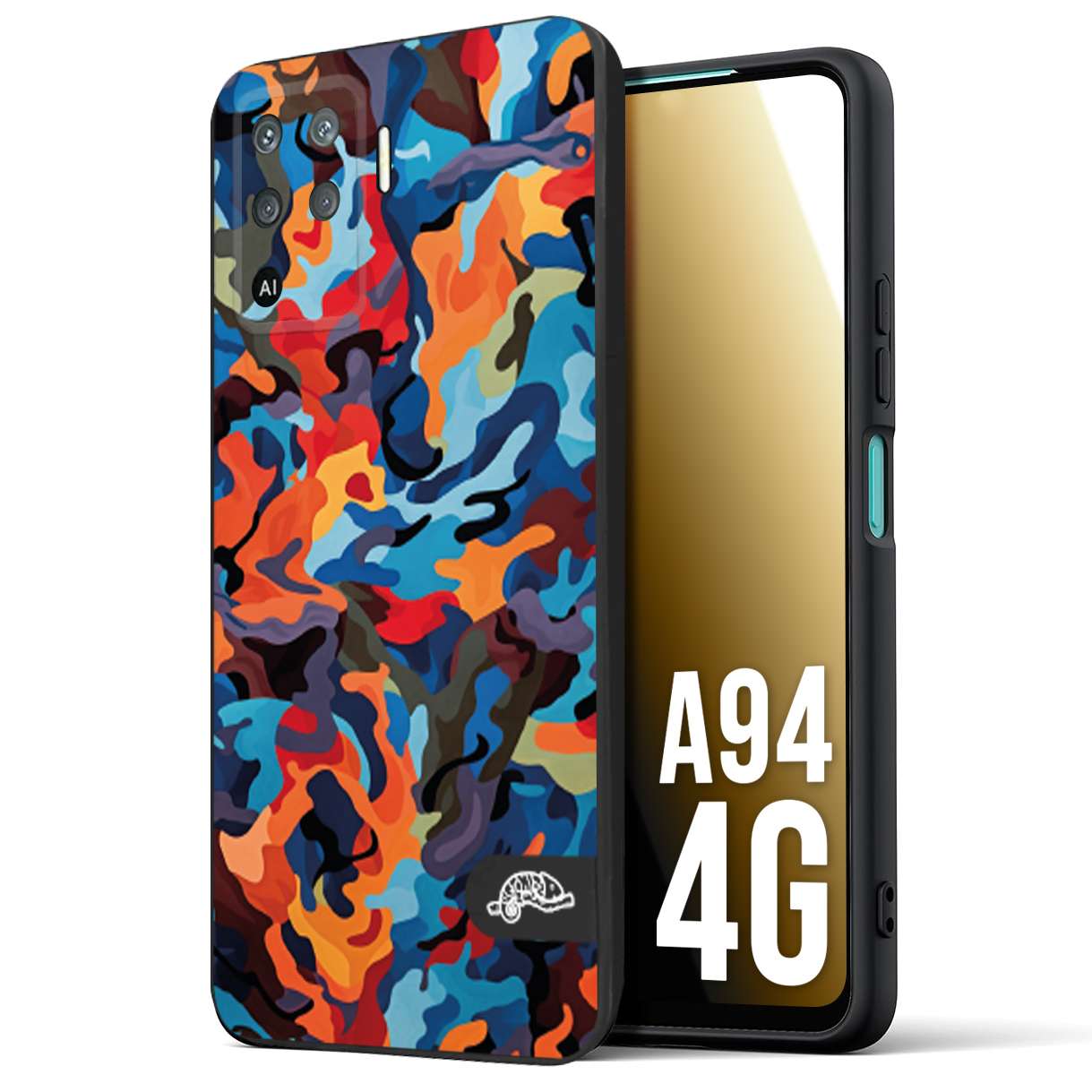 CUSTOMIZZA - Custodia cover nera morbida in tpu compatibile per Oppo A94 4G camouflage mimetico militare moderno blu arancio rosso