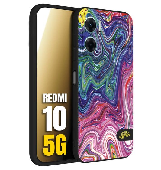 CUSTOMIZZA - Custodia cover nera morbida in tpu compatibile per Xiaomi Redmi 10 5G colorata fantasia vortice marmo arcobaleno rosa blu fucsia