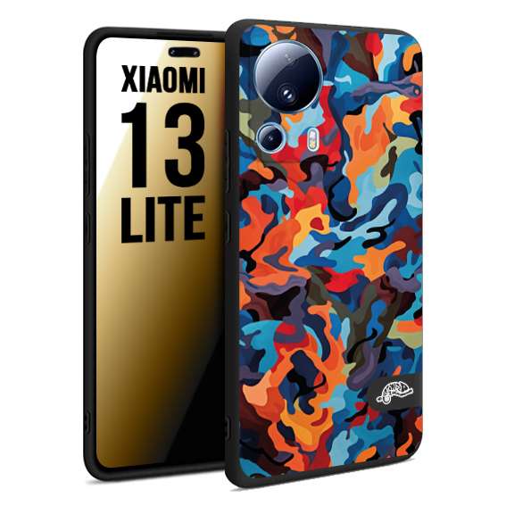 CUSTOMIZZA - Custodia cover nera morbida in tpu compatibile per Xiaomi 13 LITE camouflage mimetico militare moderno blu arancio rosso