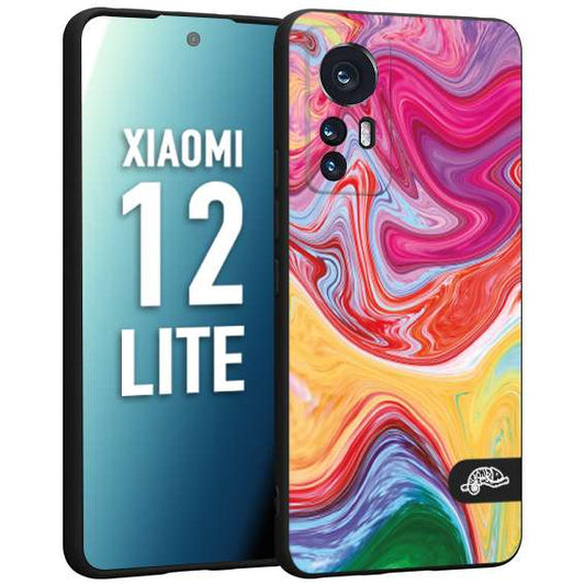 CUSTOMIZZA - Custodia cover nera morbida in tpu compatibile per Xiaomi 12 LITE colorata fantasia vortice marmo onde verde fucsia gialla