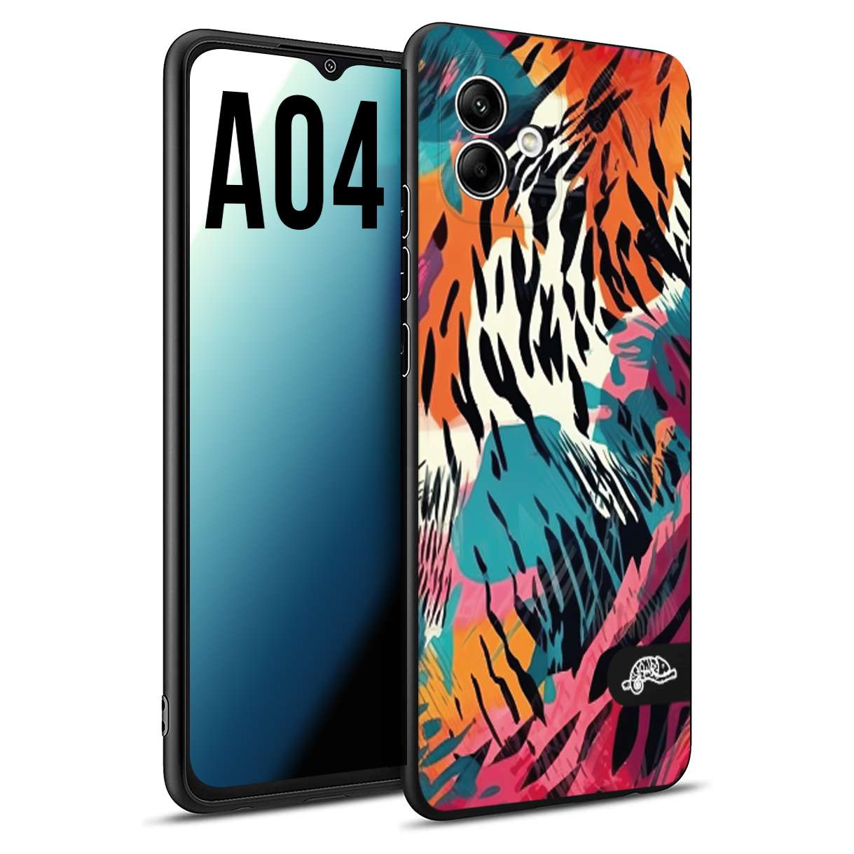 CUSTOMIZZA - Custodia cover nera morbida in tpu compatibile per Samsung A04 leopardato maculato tigrato tiger colorata summer color