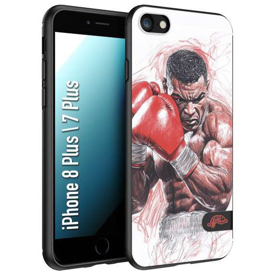 CUSTOMIZZA - Custodia cover nera morbida in tpu compatibile per iPhone 7 Plus - 8 plus pugilato pugili disegno tattoo guantoni boxer pesi massimi iron mike