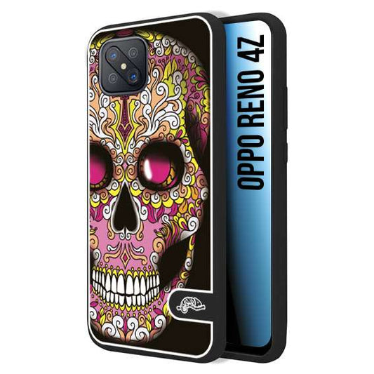 CUSTOMIZZA - Custodia cover nera morbida in tpu compatibile per Oppo Reno 4Z teschio messicano Mexican skull rosa gialla
