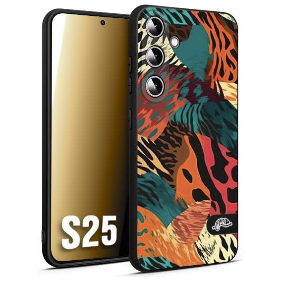 CUSTOMIZZA - Custodia cover nera morbida in tpu compatibile per Samsung S25 leopardato tigrato tiger colorata summer arancio verde fucsia