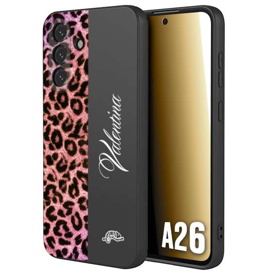 CUSTOMIZZA - Custodia cover nera morbida in tpu compatibile per Samsung A26 leopardato rosa fucsia personalizzata nome iniziali