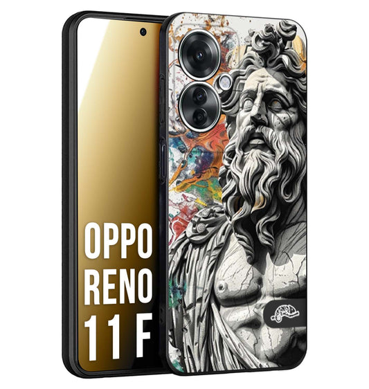 CUSTOMIZZA - Custodia cover nera morbida in tpu compatibile per Oppo Reno 11 F 5G statua colorata moderna antico tattoo splash color