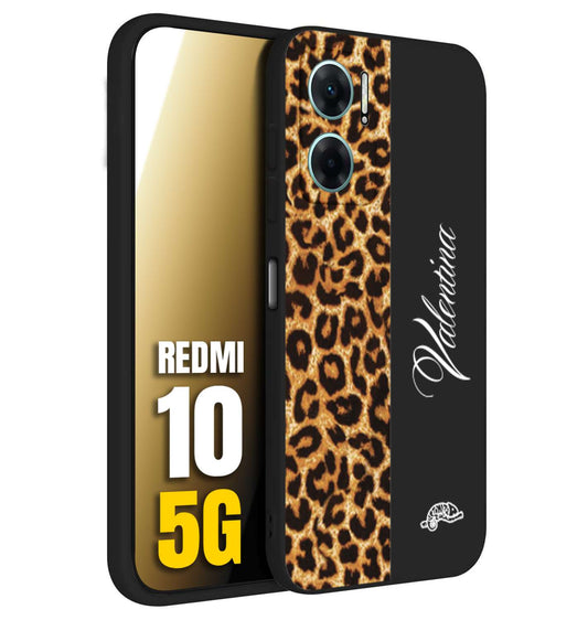 CUSTOMIZZA - Custodia cover nera morbida in tpu compatibile per Xiaomi Redmi 10 5G custom nome scritta leopardato maculato donna marrone leopard