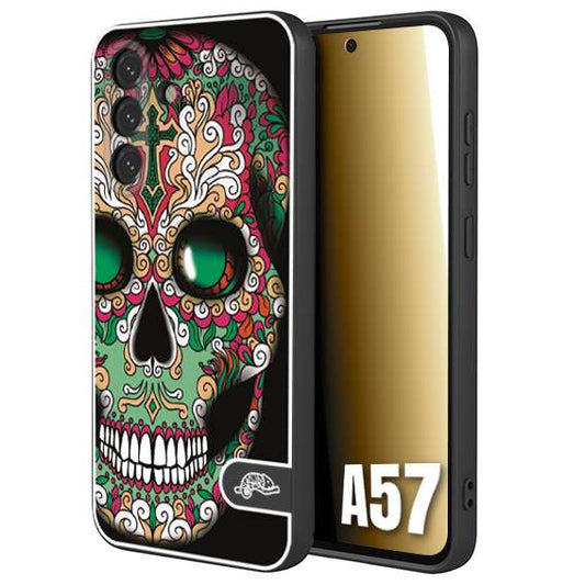 CUSTOMIZZA - Custodia cover nera morbida in tpu compatibile per Samsung A57 teschio messicano Mexican skull verde fucsia