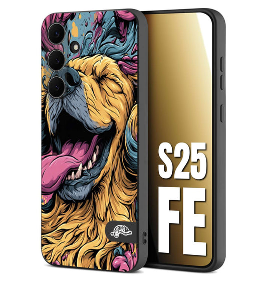 CUSTOMIZZA - Custodia cover nera morbida in tpu compatibile per Samsung S25 FE Golden Retriever illustrazione cane pop art cane street art cartone animato