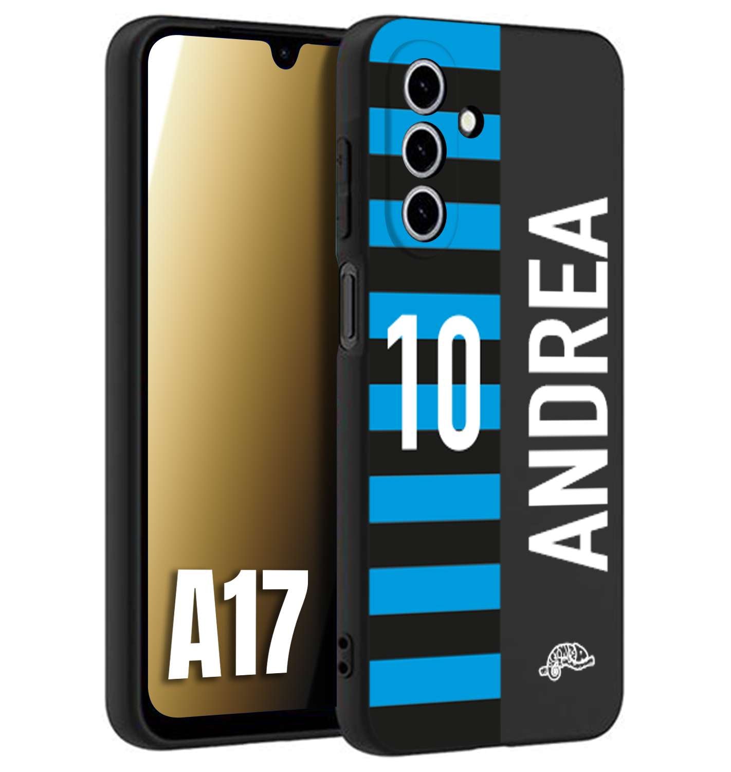 CUSTOMIZZA - Custodia cover nera morbida in tpu compatibile per Samsung A17 personalizzata calcio football nome e numero calciatori nerazzurra