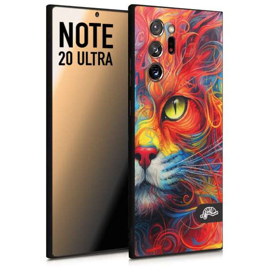 CUSTOMIZZA - Custodia cover nera morbida in tpu compatibile per Samsung NOTE 20 ULTRA animali color cat gatto viso colori vibranti disegnato schizzo