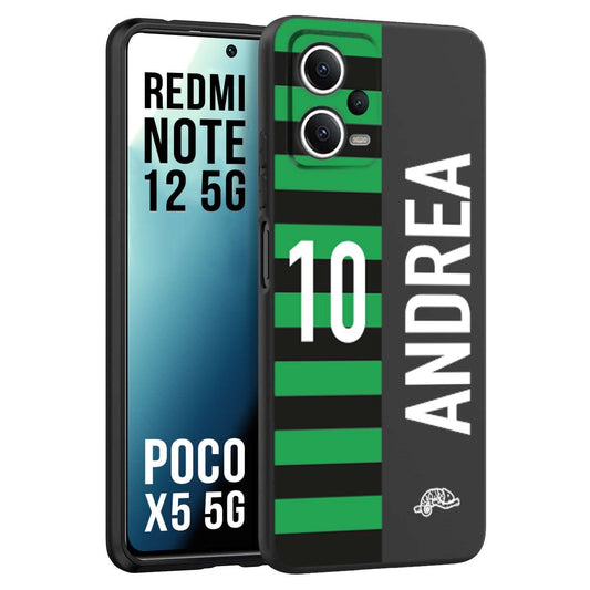 CUSTOMIZZA - Custodia cover nera morbida in tpu compatibile per Xiaomi Redmi Note 12 5G - POCO X5 5G personalizzata calcio football nome e numero calciatori neroverde