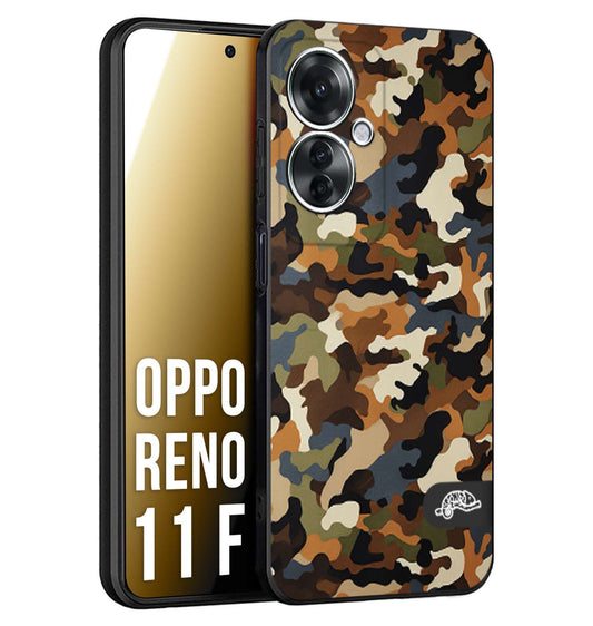 CUSTOMIZZA - Custodia cover nera morbida in tpu compatibile per Oppo Reno 11 F 5G camouflage mimetico militare moderno blu marrone beige