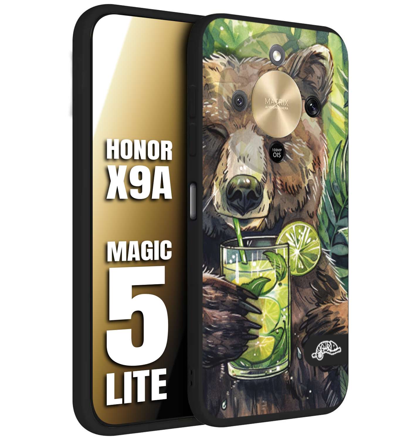 CUSTOMIZZA - Custodia cover nera morbida in tpu compatibile per Honor X9A - Honor Magic 5 Lite fiori estate disegnata cocktails animali simpatici orso bear negroni