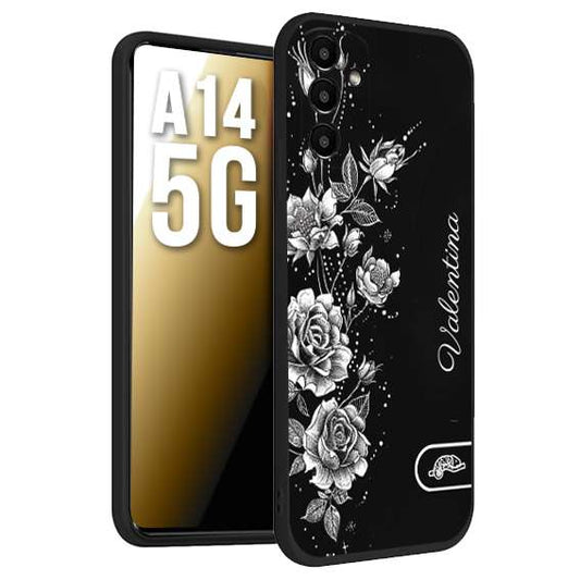 CUSTOMIZZA - Custodia cover nera morbida in tpu compatibile per Samsung A14 5G a rilievo soft touch personalizzata nome rose fiori donna