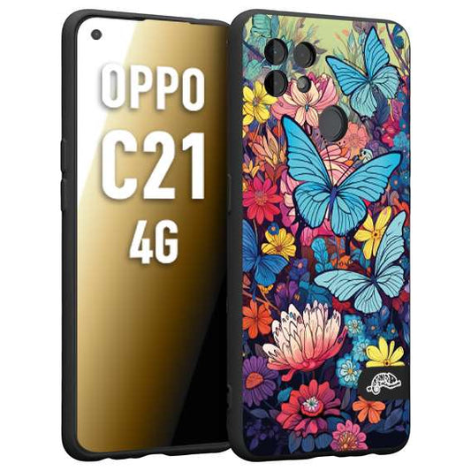 CUSTOMIZZA - Custodia cover nera morbida in tpu compatibile per Oppo Realme C33 farfalle butterfly moderno donna disegnate gialla blu rosa