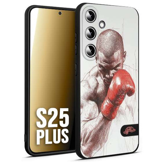 CUSTOMIZZA - Custodia cover nera morbida in tpu compatibile per Samsung S25 PLUS pugilato pugili disegno tattoo guantoni box sport primo piano